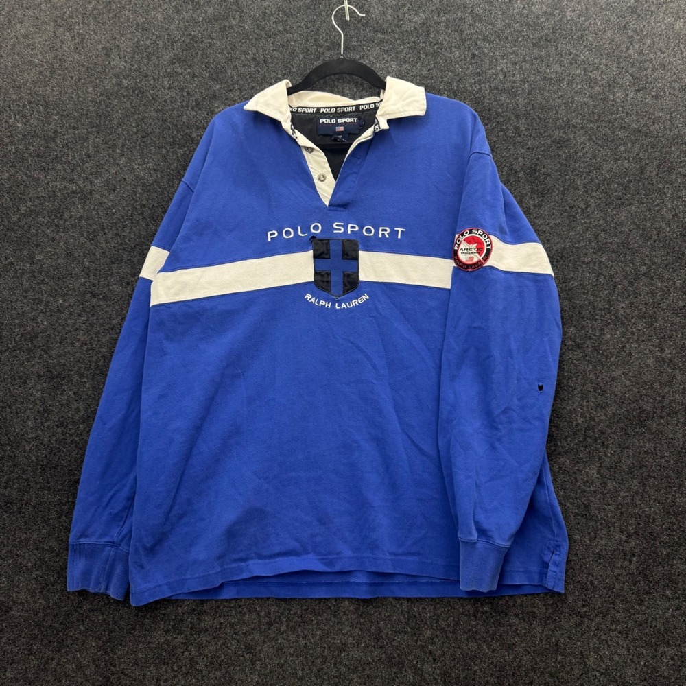 Vintage Polo Sport Ralph Lauren Arctic Challenge Rugby Shirt Blue Mens L